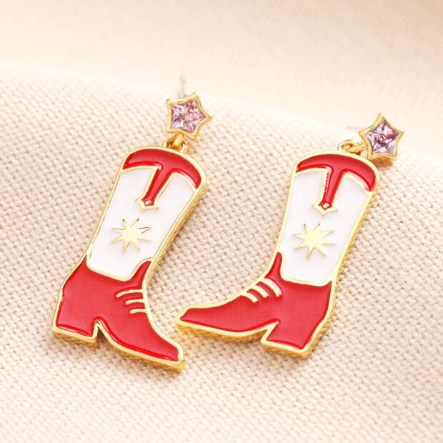 Red Enamel Cowboy Boot Drop Earrings - Birch & BrackenEARRINGS