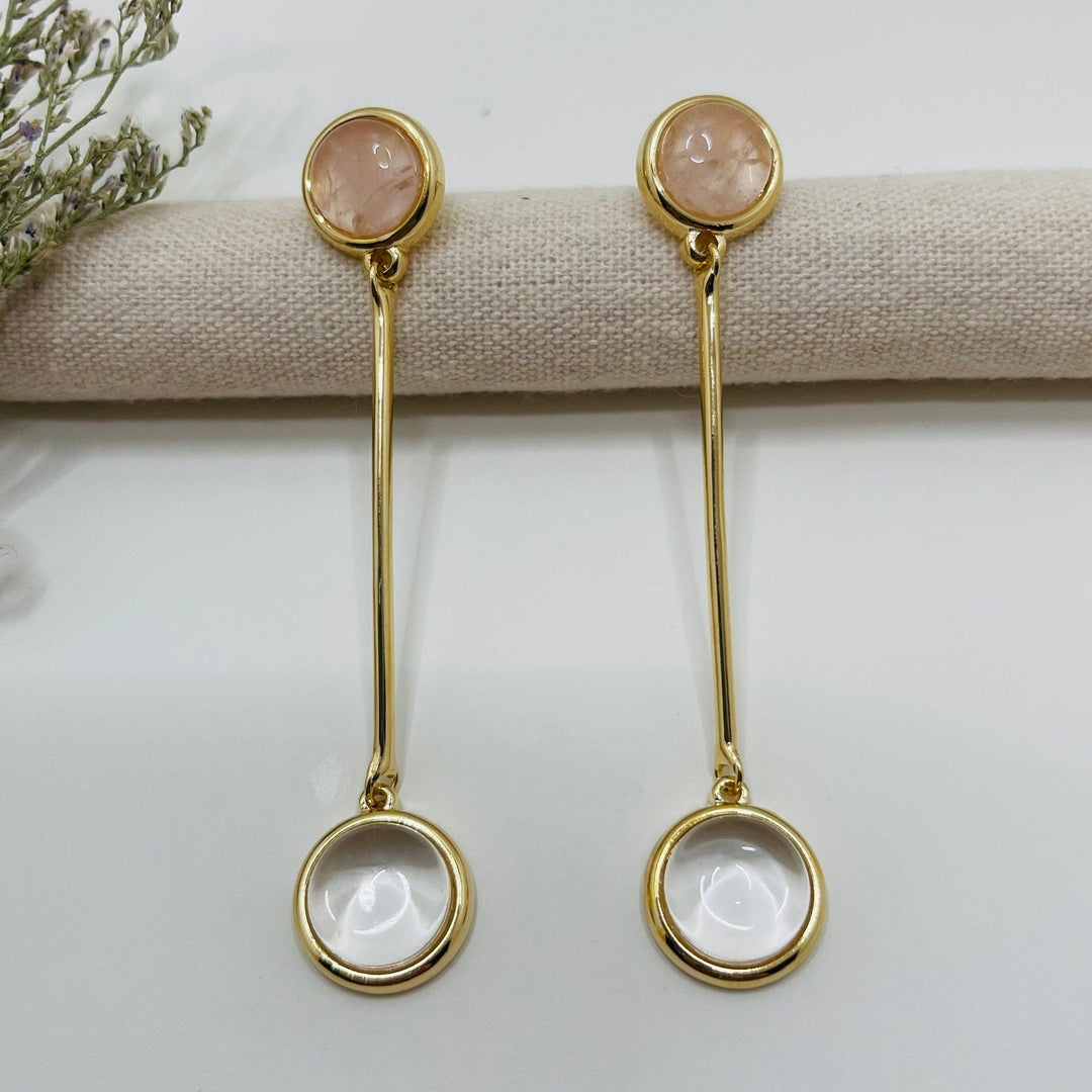 Rose and Crystal Quartz Dangle Earrings - Birch & BrackenEARRINGS