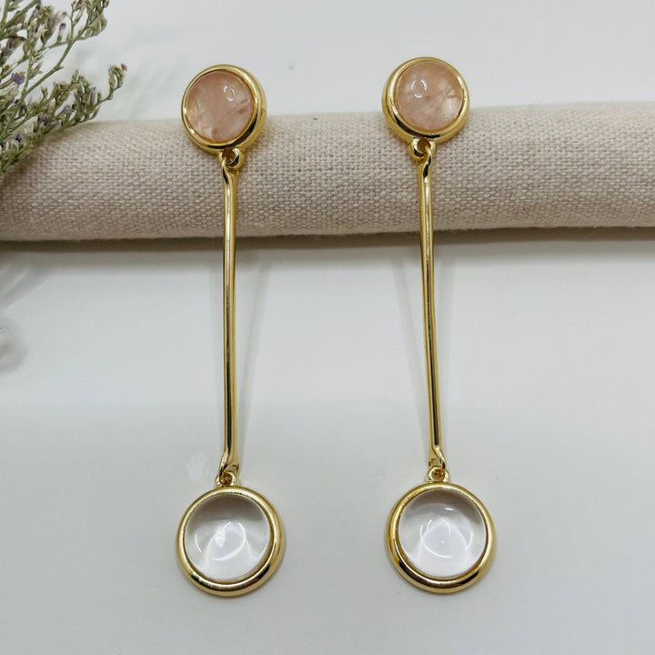 Rose and Crystal Quartz Dangle Earrings - Birch & BrackenEARRINGS