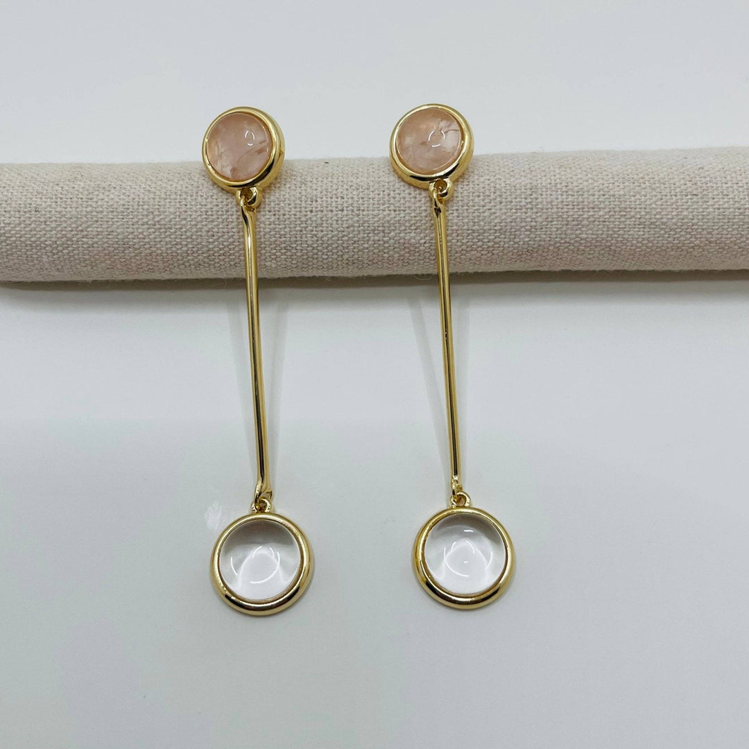 Rose and Crystal Quartz Dangle Earrings - Birch & BrackenEARRINGS