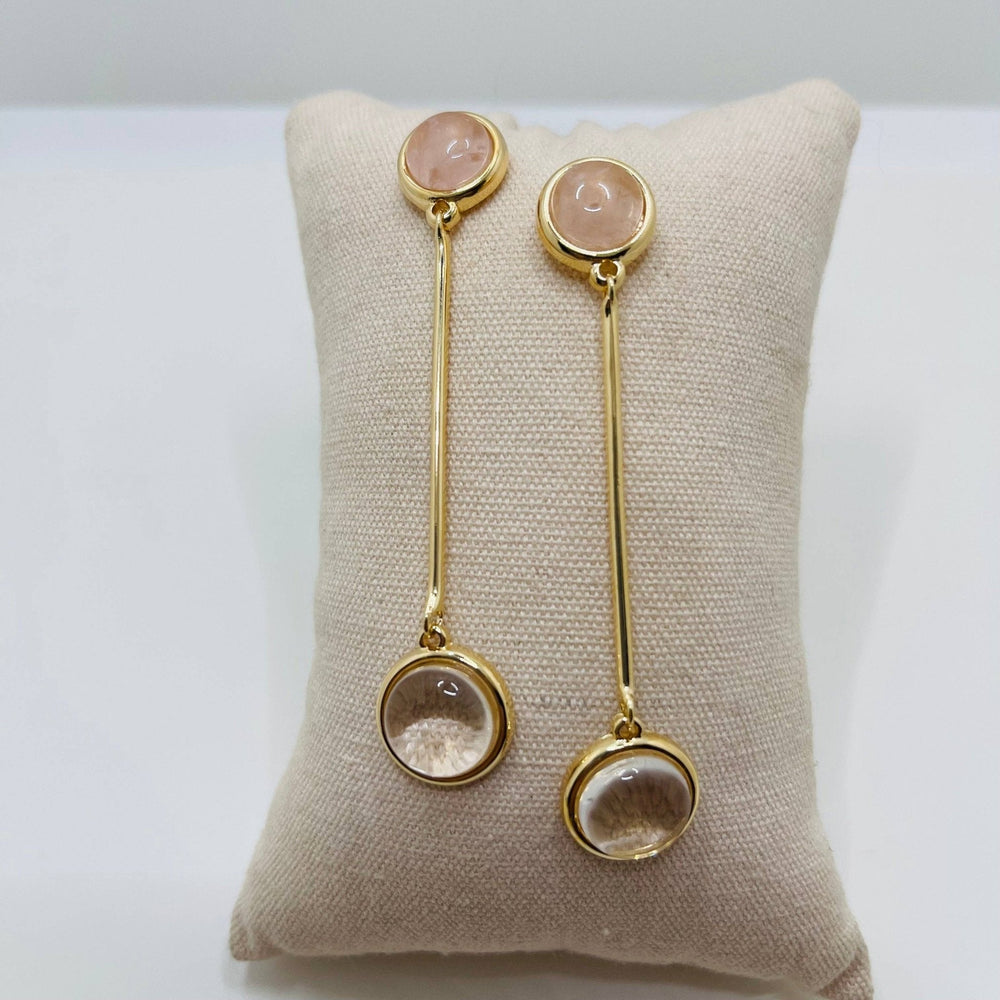 Rose and Crystal Quartz Dangle Earrings - Birch & BrackenEARRINGS