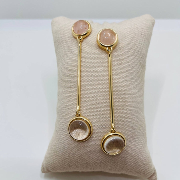 Rose and Crystal Quartz Dangle Earrings - Birch & BrackenEARRINGS