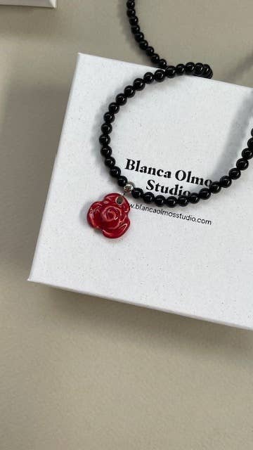 Rose ceramic & onyx necklace - Birch & BrackenNECKLACE
