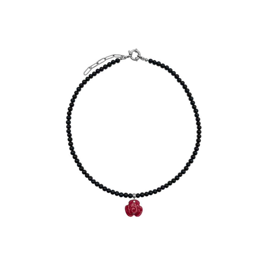 Rose ceramic & onyx necklace - Birch & BrackenNECKLACE