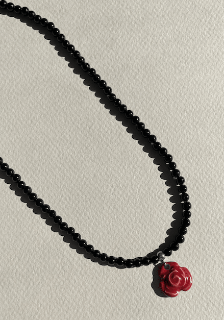 Rose ceramic & onyx necklace - Birch & BrackenNECKLACE