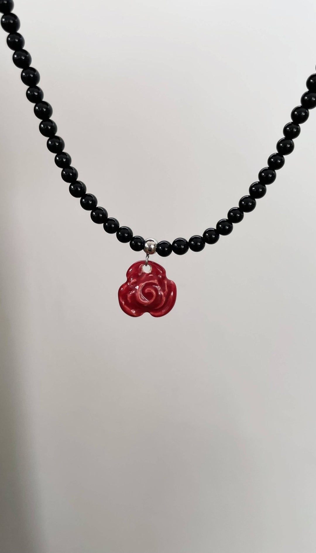Rose ceramic & onyx necklace - Birch & BrackenNECKLACE