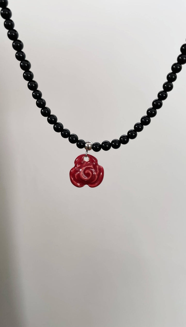 Rose ceramic & onyx necklace - Birch & BrackenNECKLACE