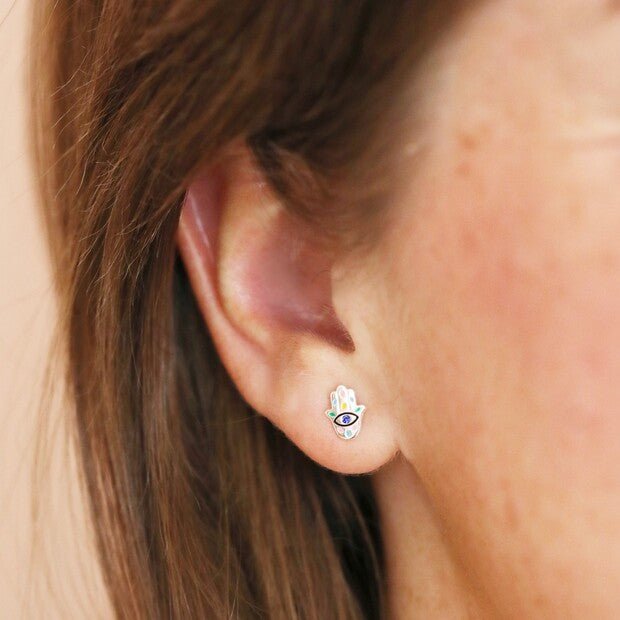 Sterling Silver hamsa hand stud earrings - Birch & BrackenEARRINGS