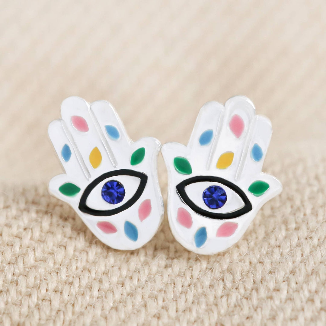 Sterling Silver hamsa hand stud earrings - Birch & BrackenEARRINGS
