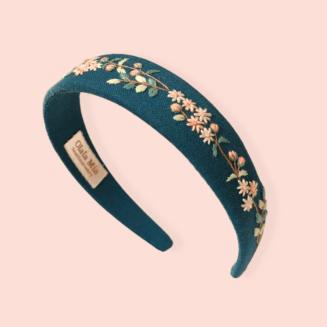 Teal Hand Embroidered Hairband - Birch & BrackenHAIR ACCESSORIES