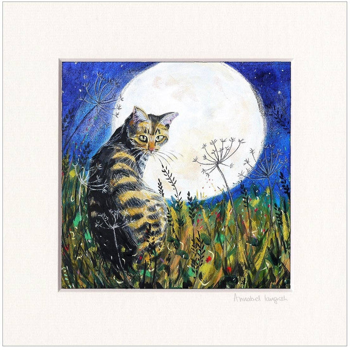 'The Cat and the Moon' Print: Mounted Mini Print on paper* 20x20cm - Birch & BrackenPRINT