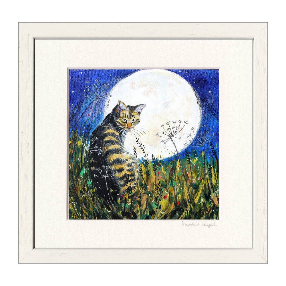 'The Cat and the Moon' Print: Mounted Mini Print on paper* 20x20cm - Birch & BrackenPRINT