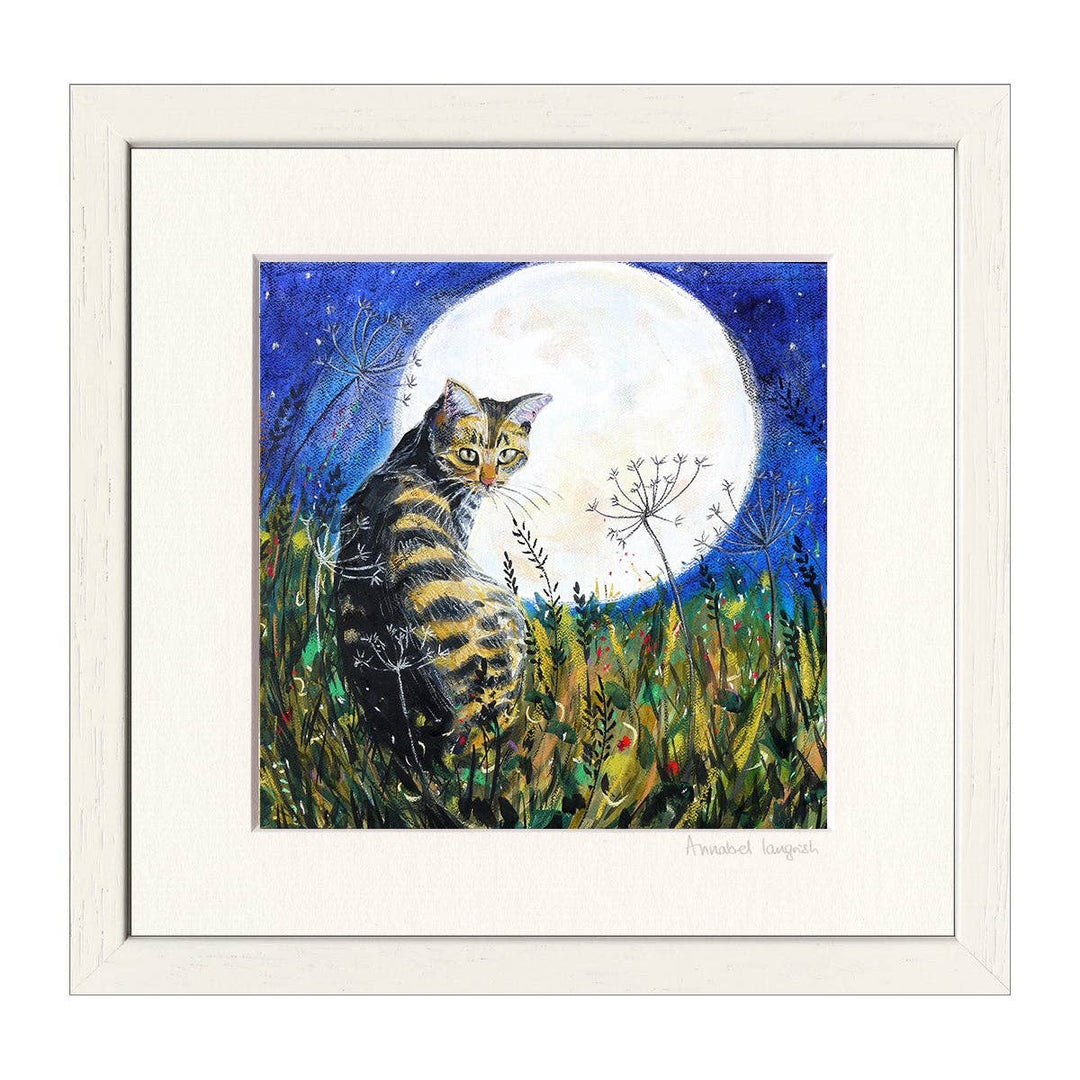 'The Cat and the Moon' Print: Mounted Mini Print on paper* 20x20cm - Birch & BrackenPRINT