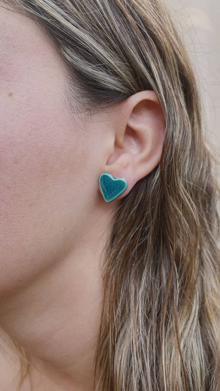 Turquoise ceramic heart earrings - Birch & BrackenEARRINGS